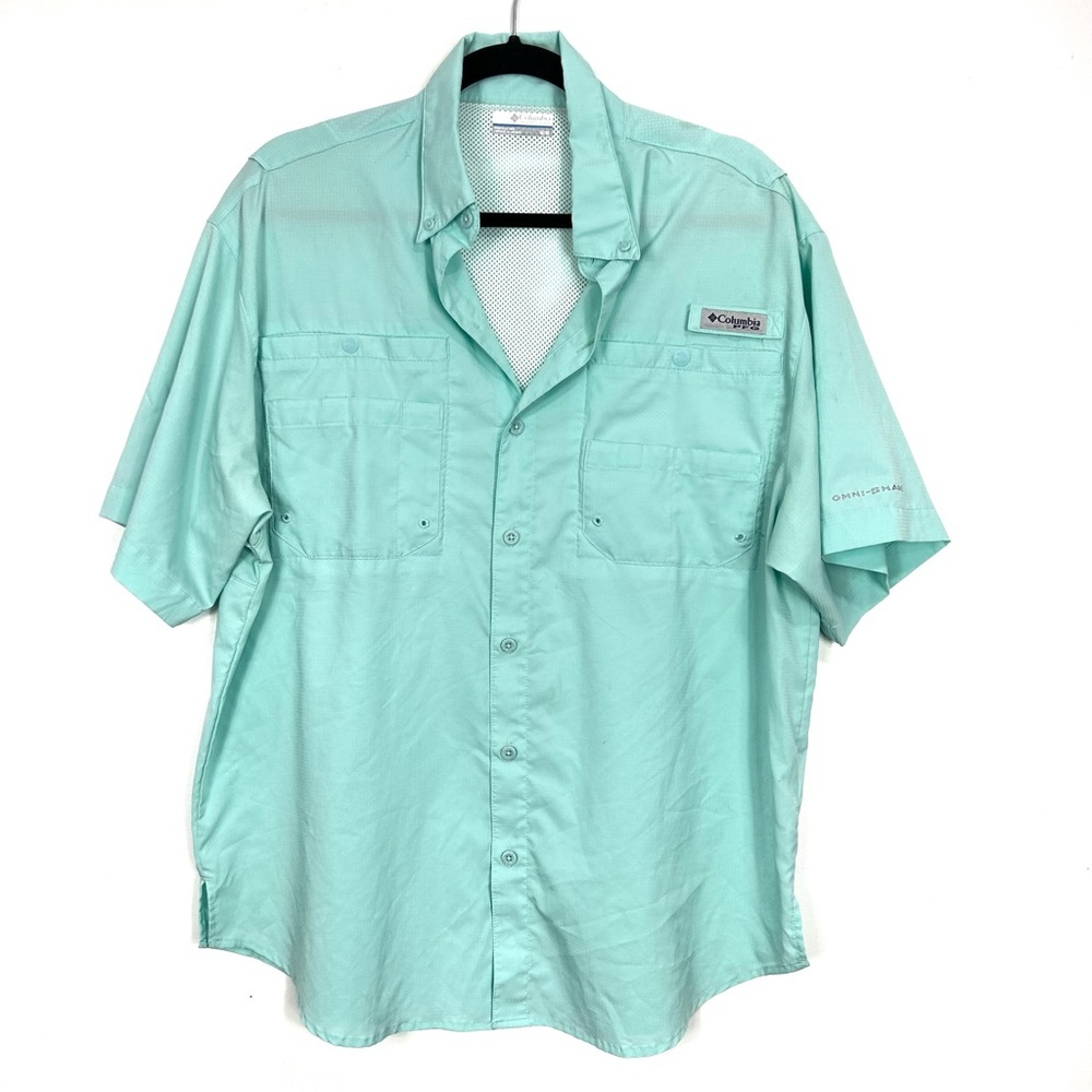 COLUMBIA PFG blue button up men’s top A28